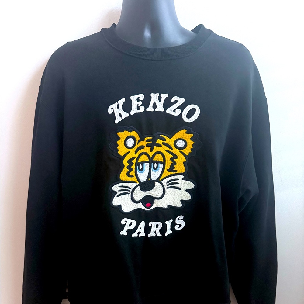 Kenzo Black and Yellow Crewneck Sweater with Iconic Tiger Design